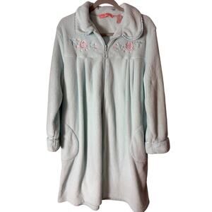 Morning Glory Jasmine Rose Plush Fleece Zip Front Robe‎ Housecoat Embroidered L
